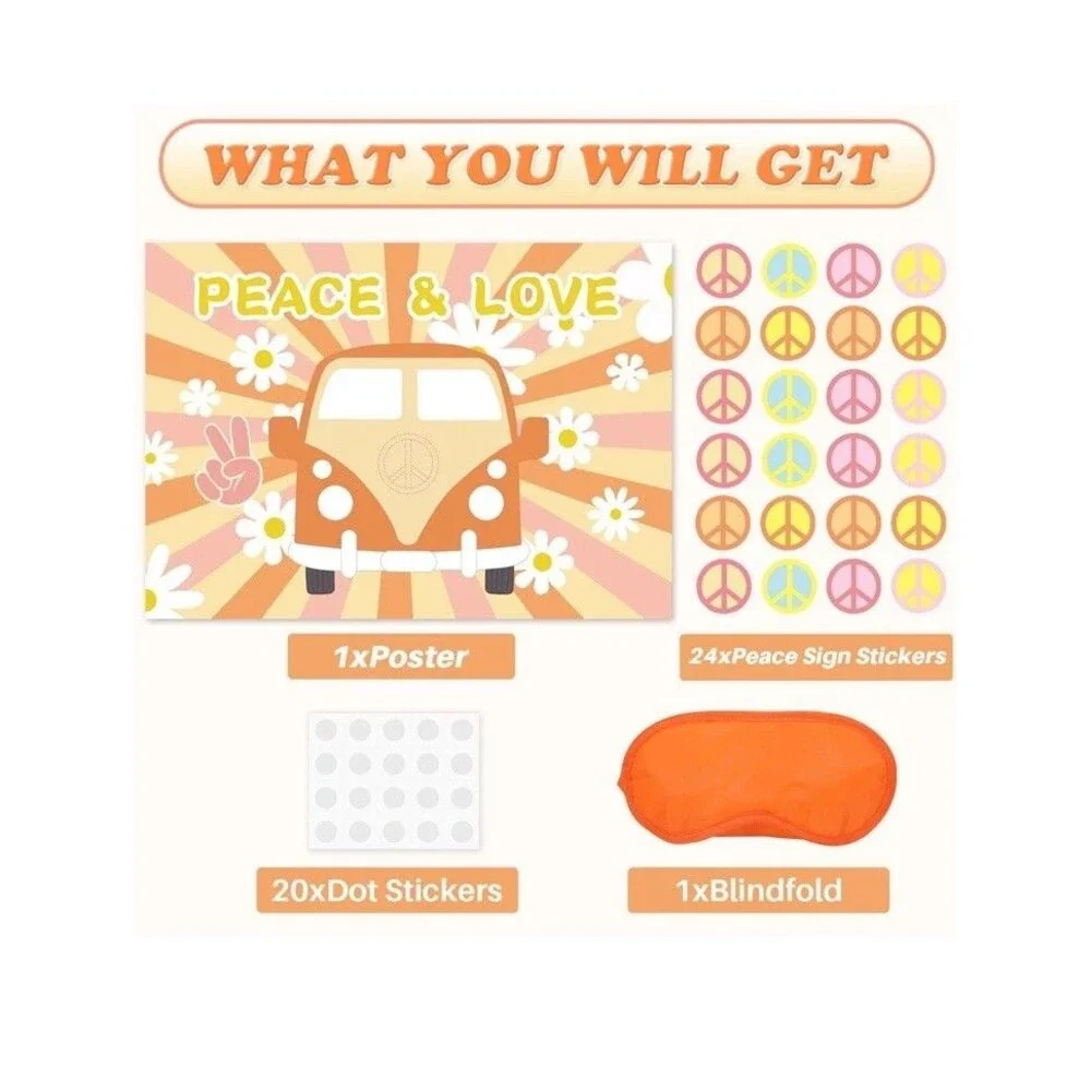 Pin The Peace Sign on The Hippie Van - Groovy Hippie Party Games Great Party Fun